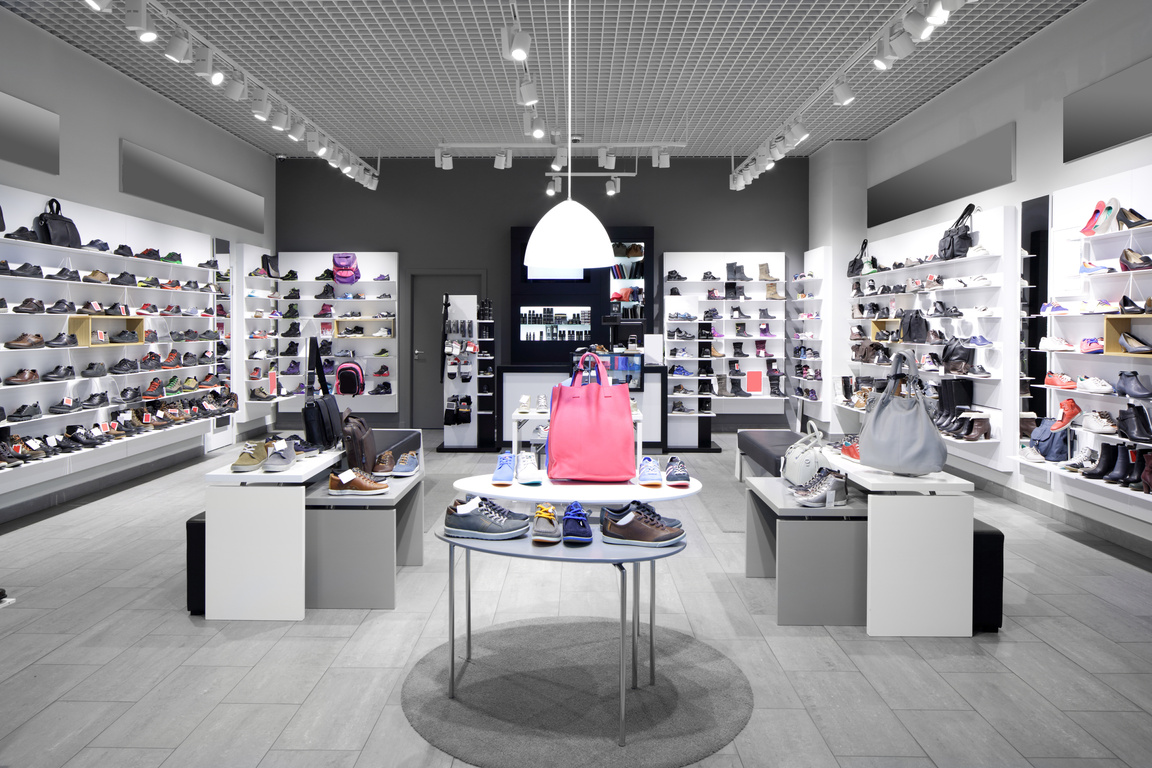 interior of shoe store in modern european mall